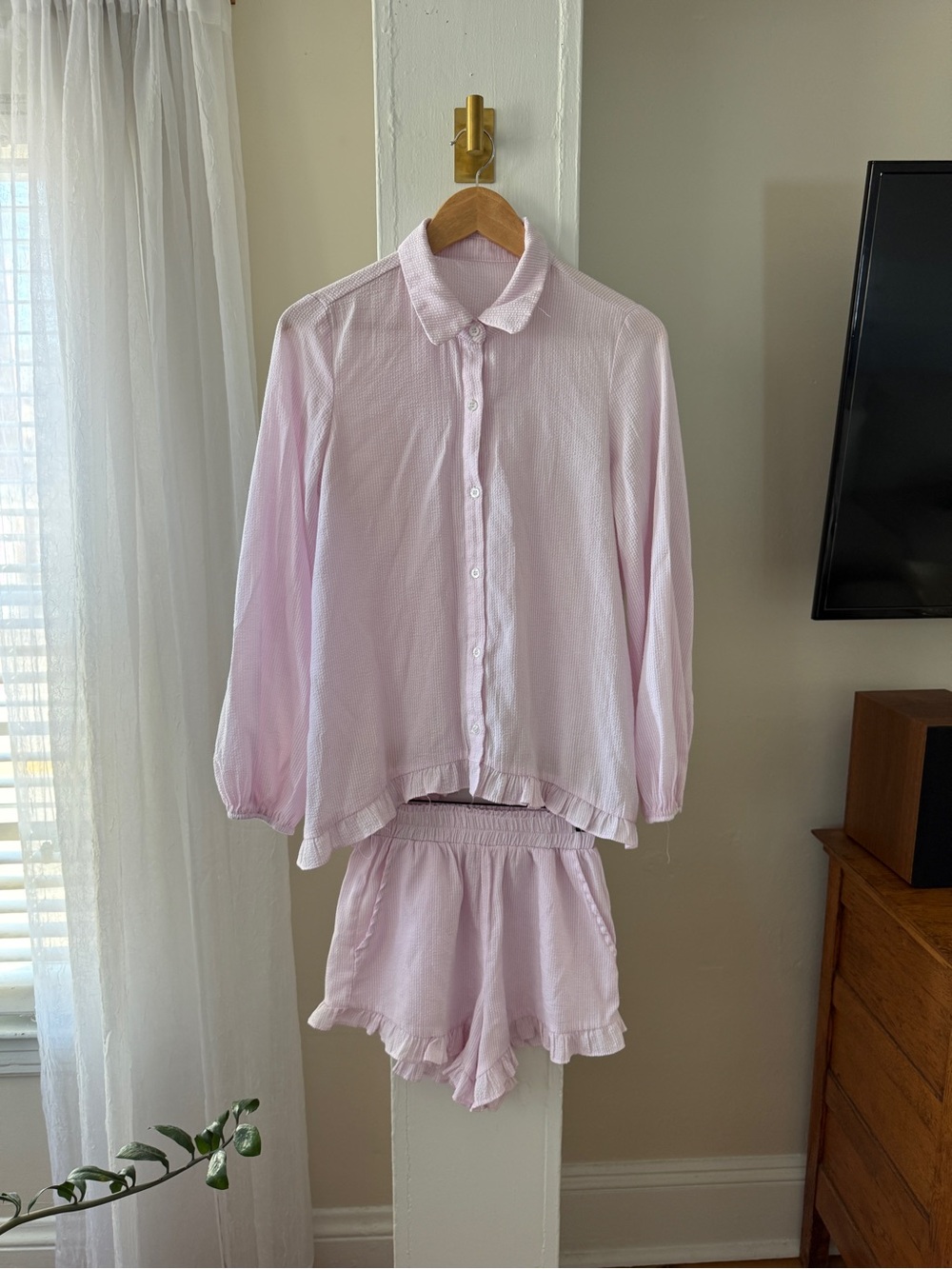 Gagichic Pink Striped Seersucker Ruffle Shorts Set Size Small 2 Piece